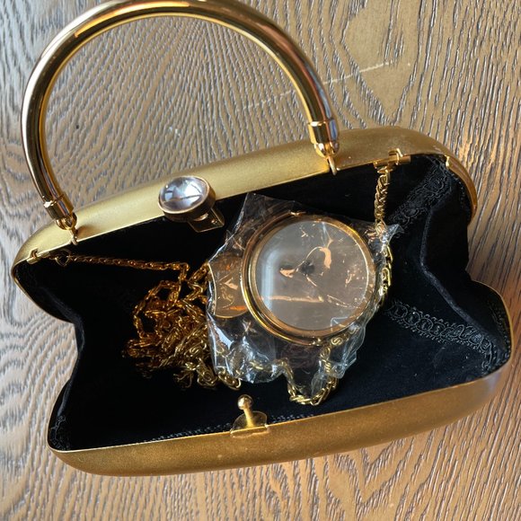 DANIELLA - Gold Tone Clutch Purse with Chain and Compact Mirror - 2005 - Picture 6 of 12